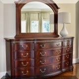 F44. Thomasville triple dresser with mirror. 41”h x 76”w x 24”d (53”h with mirror) 